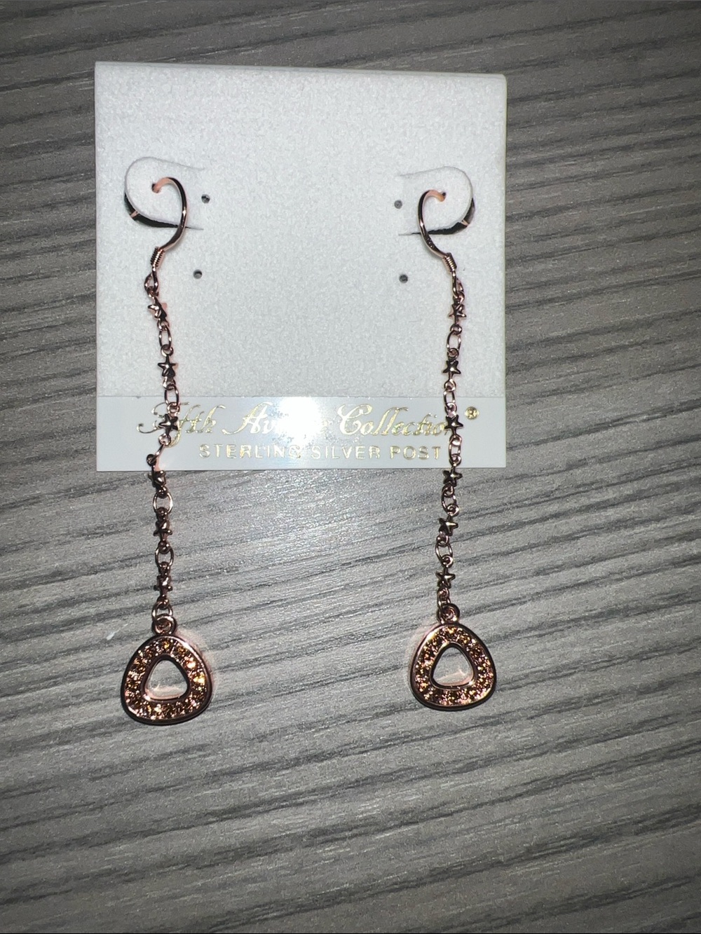 Rose Gold Drop Crystal Triangle Dangle Earrings